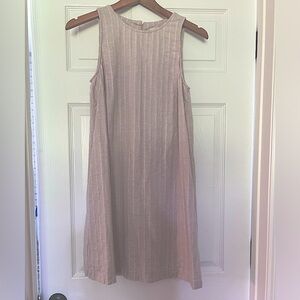 LOFT Tan Linen Blend Pinstripe Dress